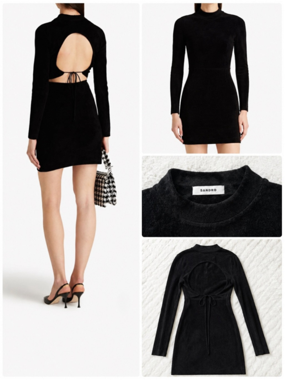 Sandro Black Long-Sleeve Cutout Back Mini Dress - Picture 10 of 10
